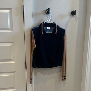 EUC Cabi Brand Stylish Blue and Tan Varsity Style Jacket Coat w/ Collar Size M